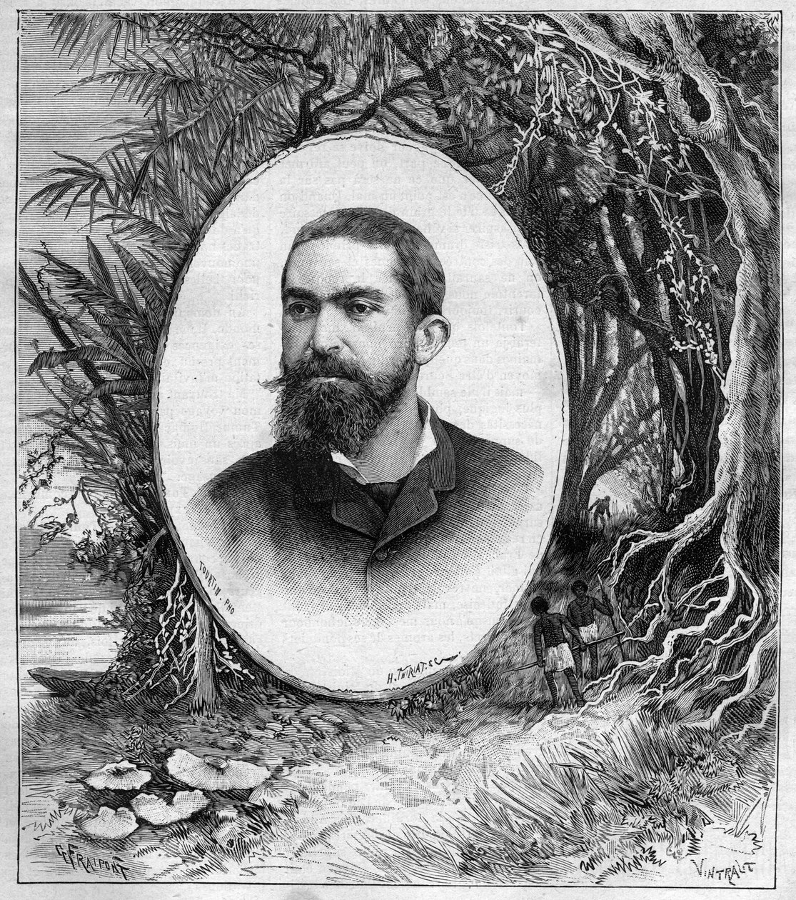 Portrait of Henri Coudreau, professor of geography and explorer of the Amazon (Brazil) - engraving in 