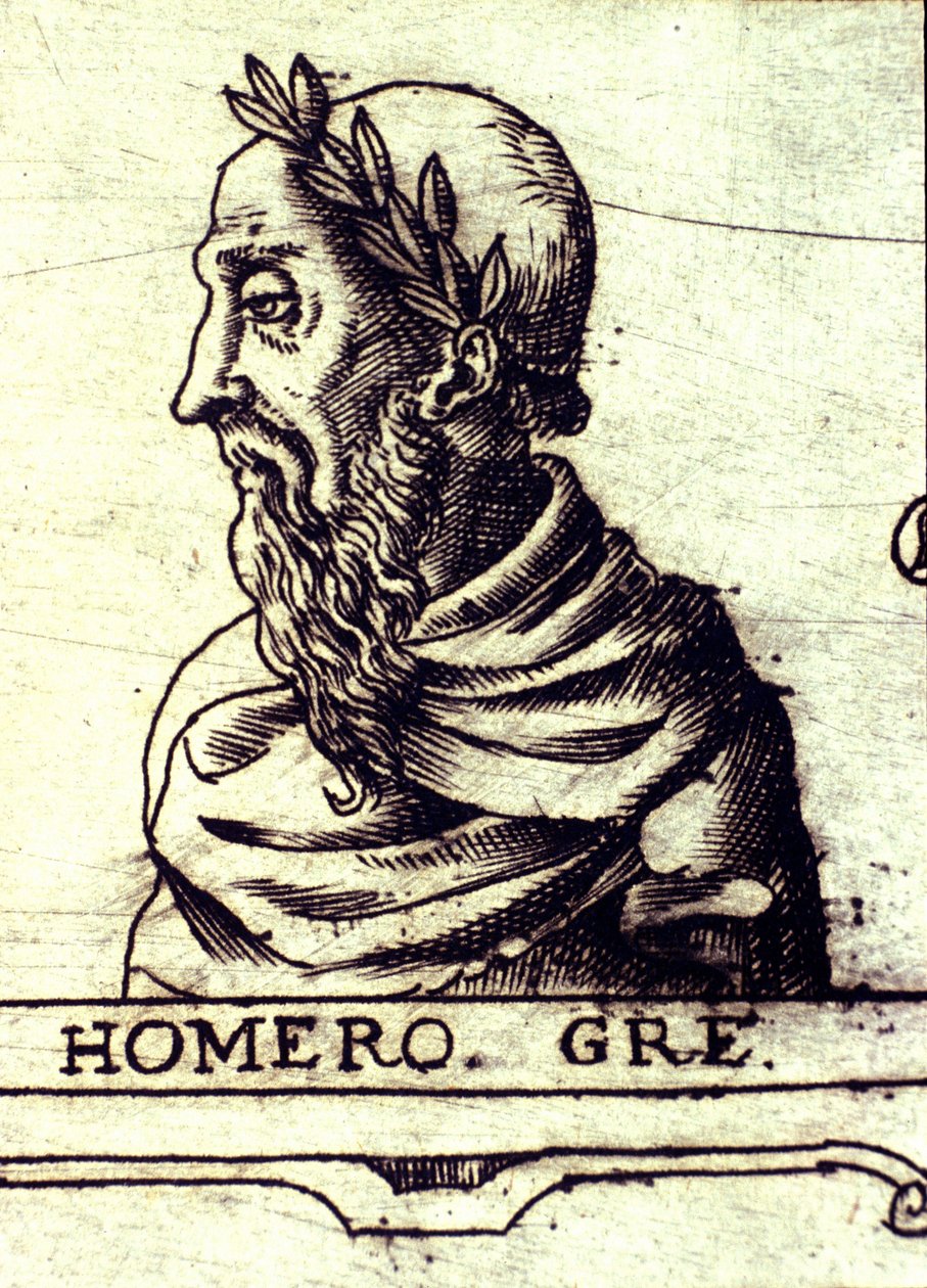 Portrait of Homer (9th Century BC). Engraving of 1560 from the Atlas of Urbano Monte by Unknown artist