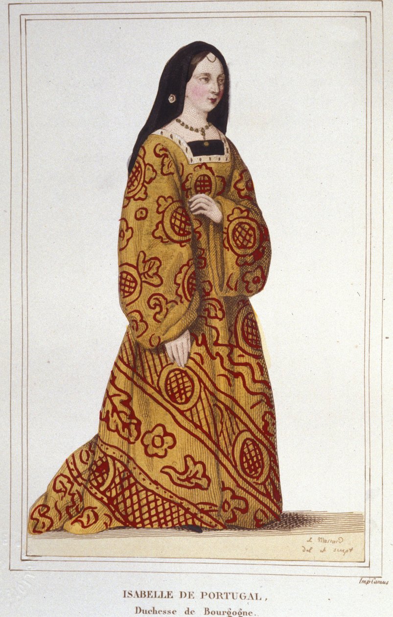 Portrait of Isabella of Portugal (1397-1472) Duchess of Burgundy Wife of Philip the Good. Engraving of 1830 by Unknown artist