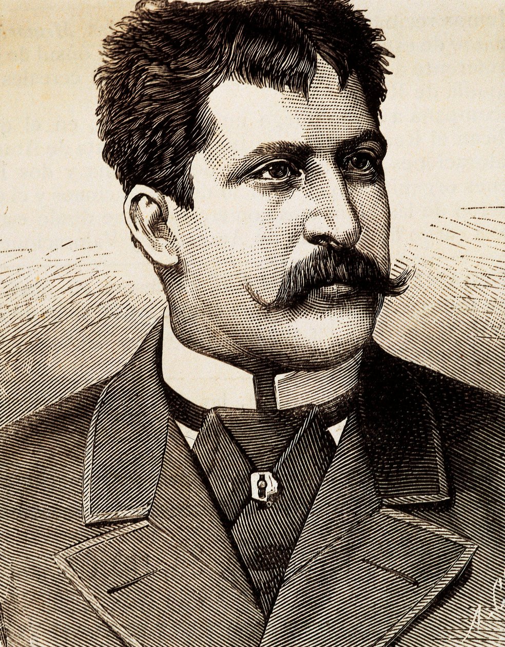 Portrait of Italian lyrical singer Mattia Battistini. Engraving of the 19th century by Unknown artist