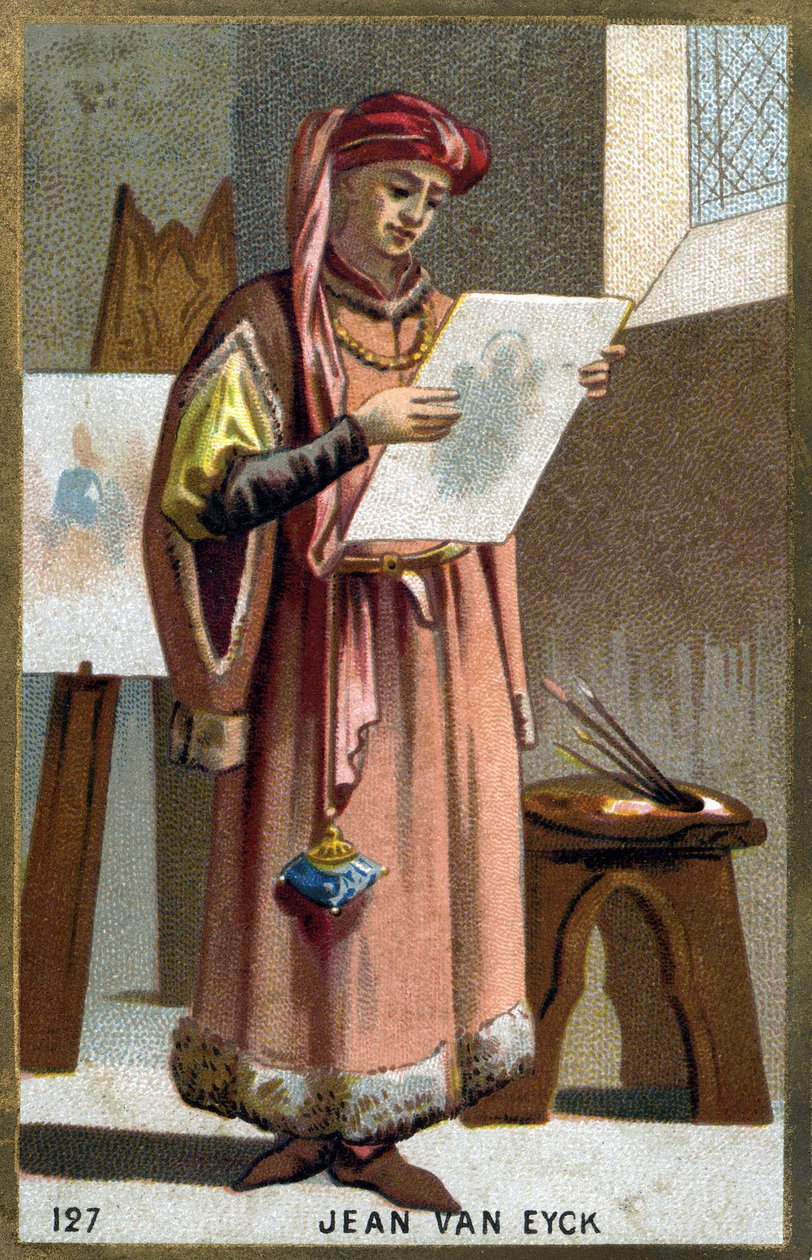 Portrait of Jan Van Eyck (1390 -1441) Flemish painter - headdress of a liripipion. Chromolithography of the 19th century by Unknown artist