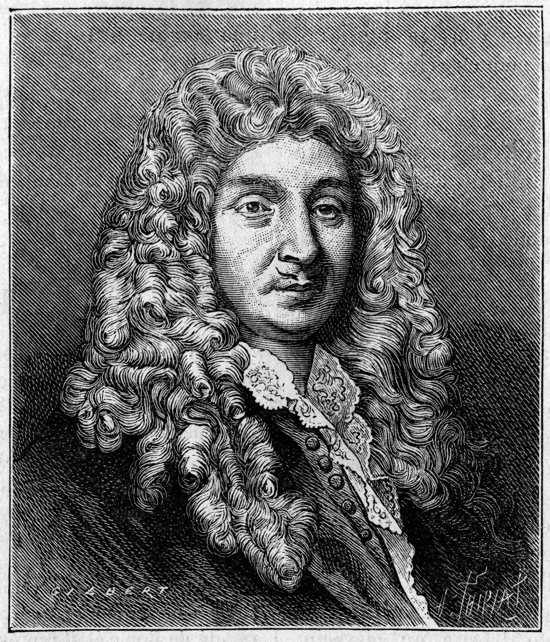 Portrait of Jean Baptiste Lully (Giovanni Battista Lulli) (1632-1687), French composer of Italian origin. From a period engraving. Engraving in 