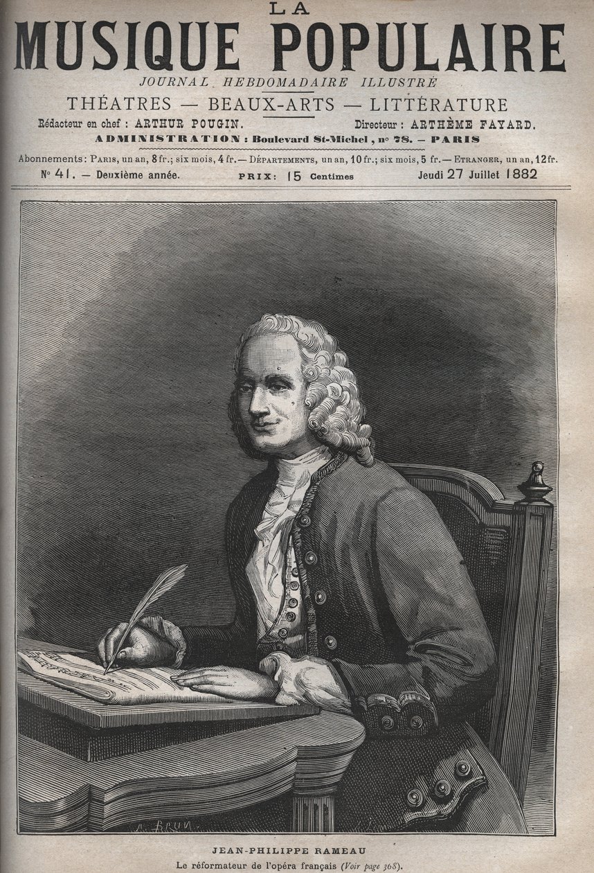 Portrait of Jean Philippe Rameau (1683-1764), French composer - engraving in “La musique populaire” illustrated weekly newspaper - 1882 by Unknown artist