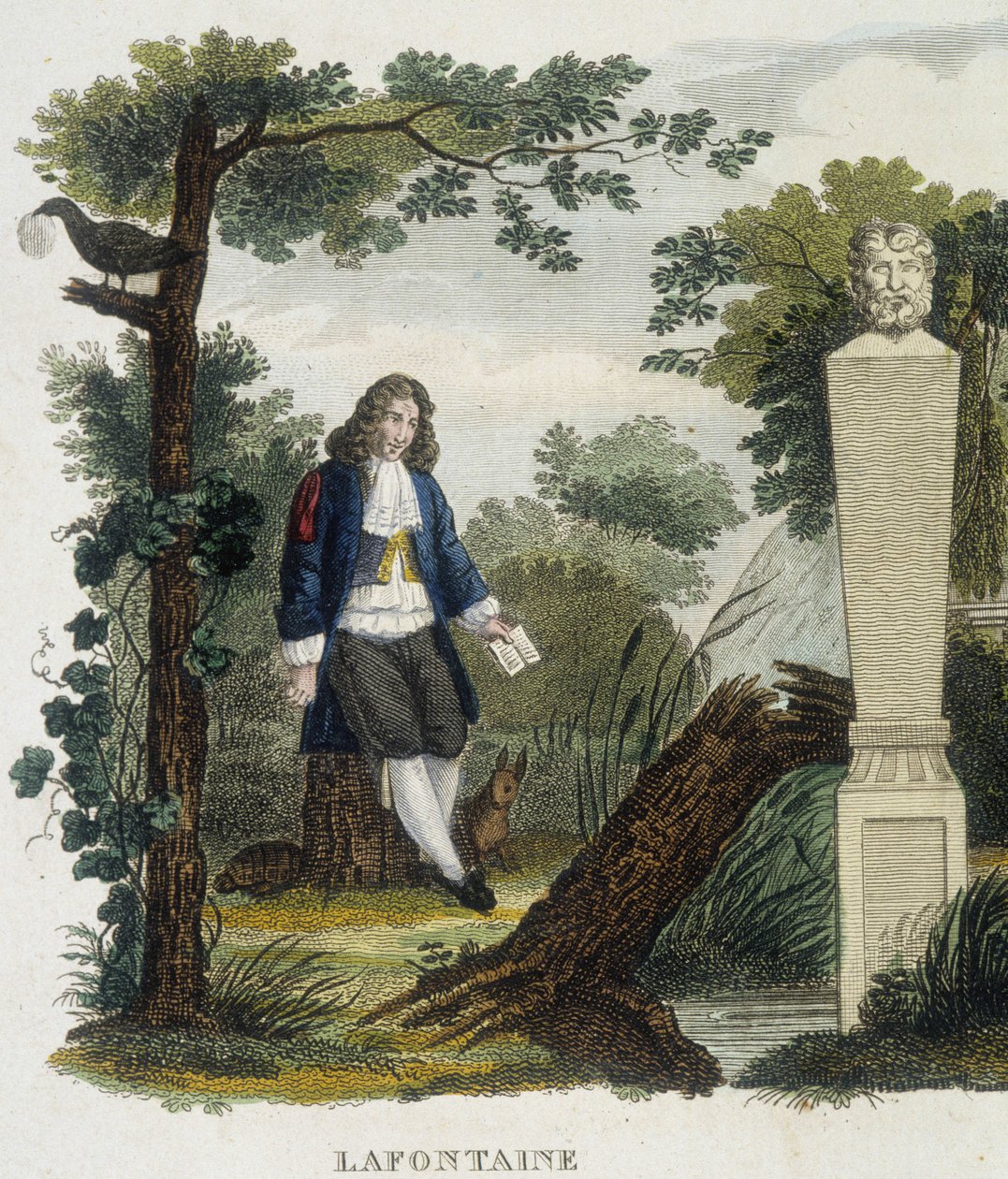 Portrait of Jean de la Fontaine - engraving by Unknown artist