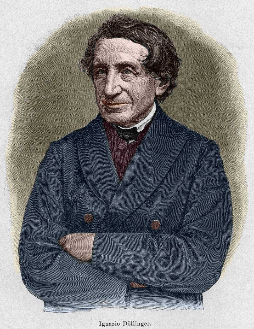 Portrait of Johann Joseph Ignaz von Dollinger (1799 - 1890), German priest and professor of ecclesiastic history. Engraving of the 19th century by Unknown artist