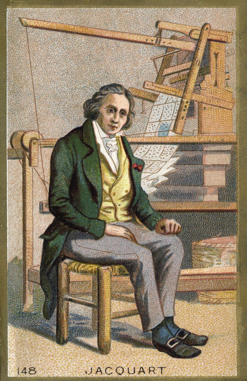 Portrait of Joseph Marie Jacquard (1752-1834), French mechanic in front of his automatic loom. by Unknown artist