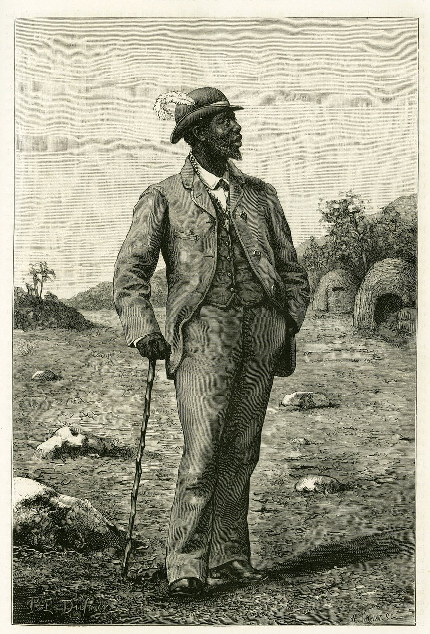 Portrait of King Sepopo of Zambeze (engraving by P. Dufour, to illustrate the story 