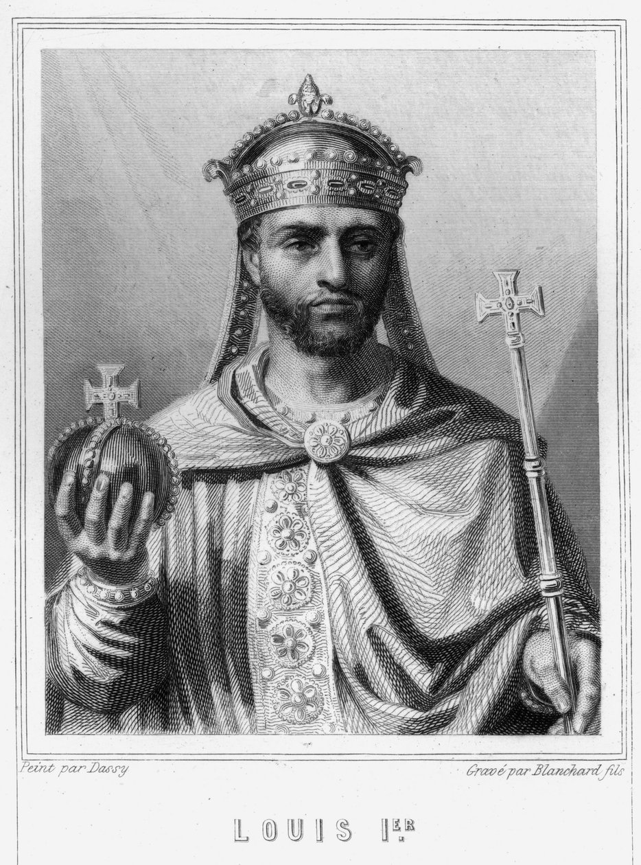 Portrait of Louis I the Pious or the Debonnaire (778 - 840), Emperor of the West - in “Histoire des Français” by Lavallée, engraving by Unknown artist