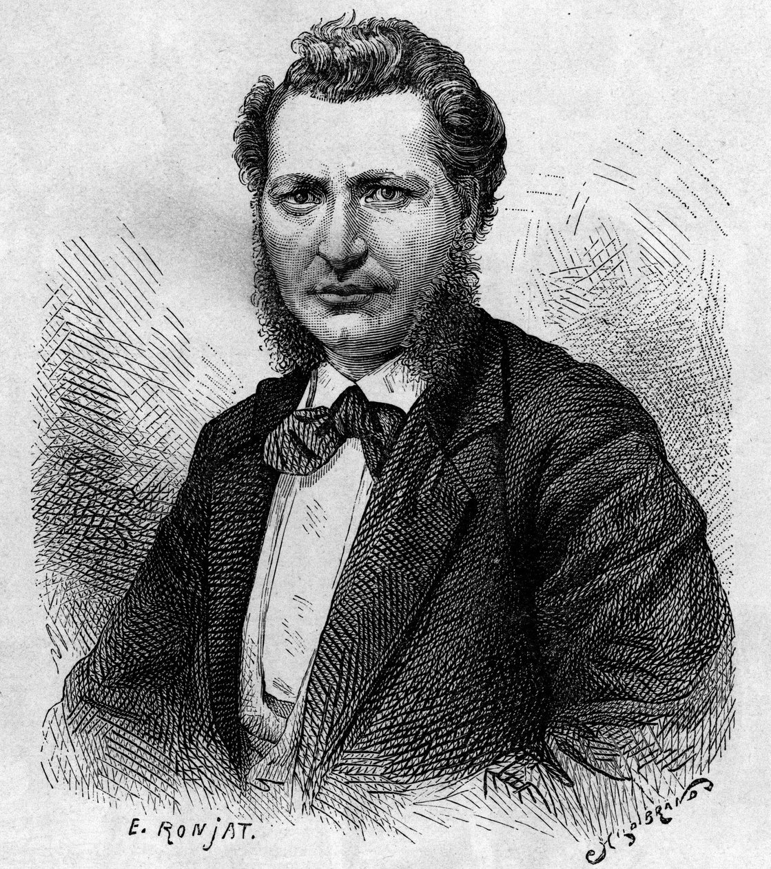 Portrait of Louis Riel (1844-1885), Canadian politician and defender of the Metis people. Engraving in 