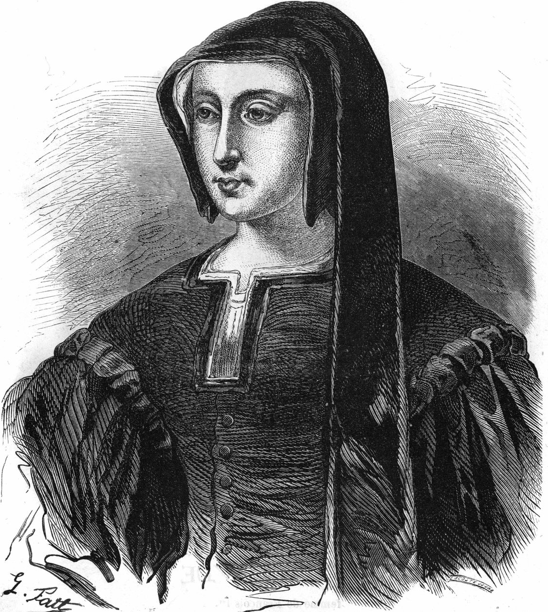 Portrait of Louise de Savoie (1476-1531), regent of France, wife of Charles de Valois, Duke of Angoulême and mother of François I. Engraving of the 19th century by Unknown artist
