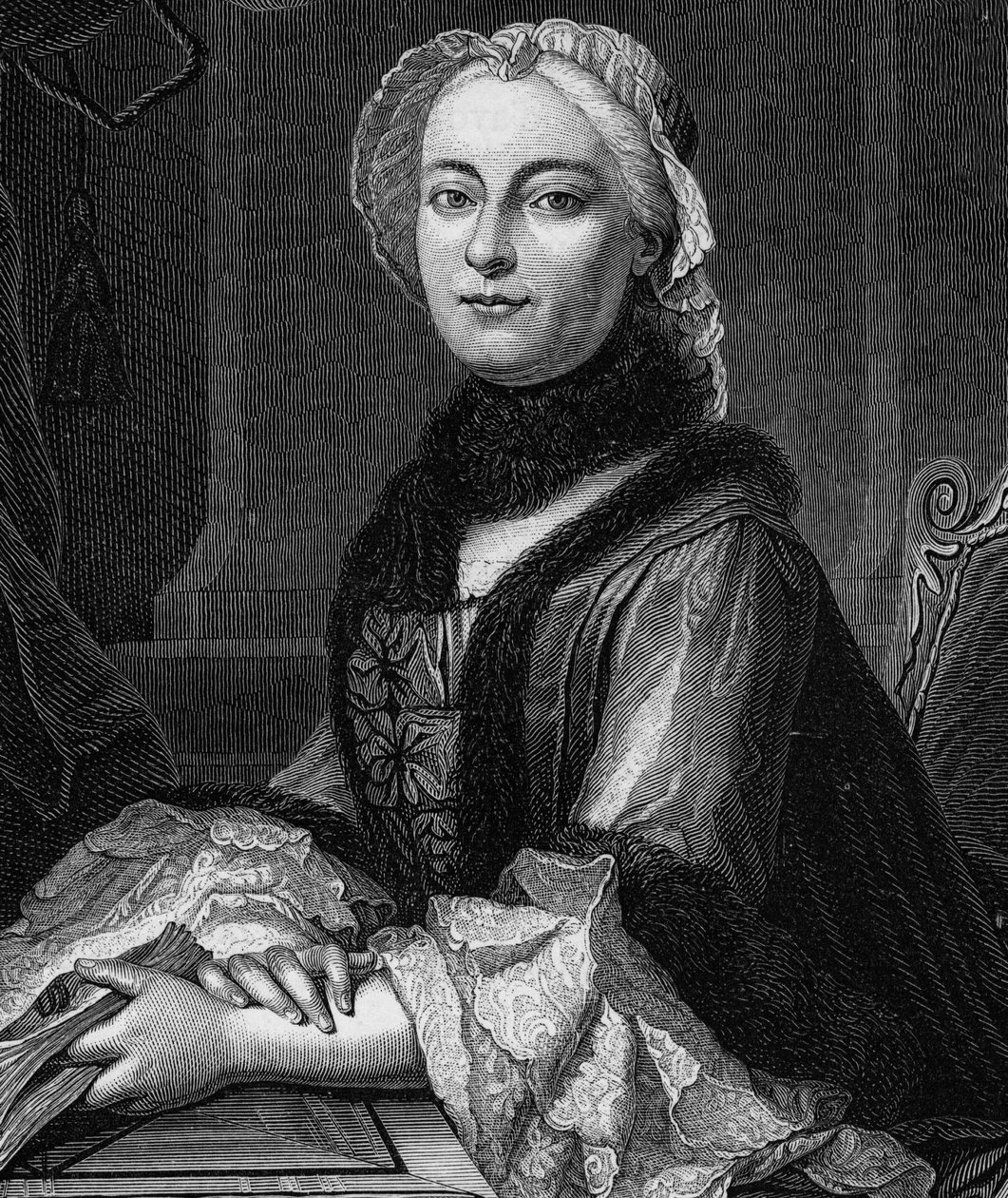 Portrait of Madame Geoffrin, nee Marie Therese Rodet (1699-1777) (engraving of 1862 in 