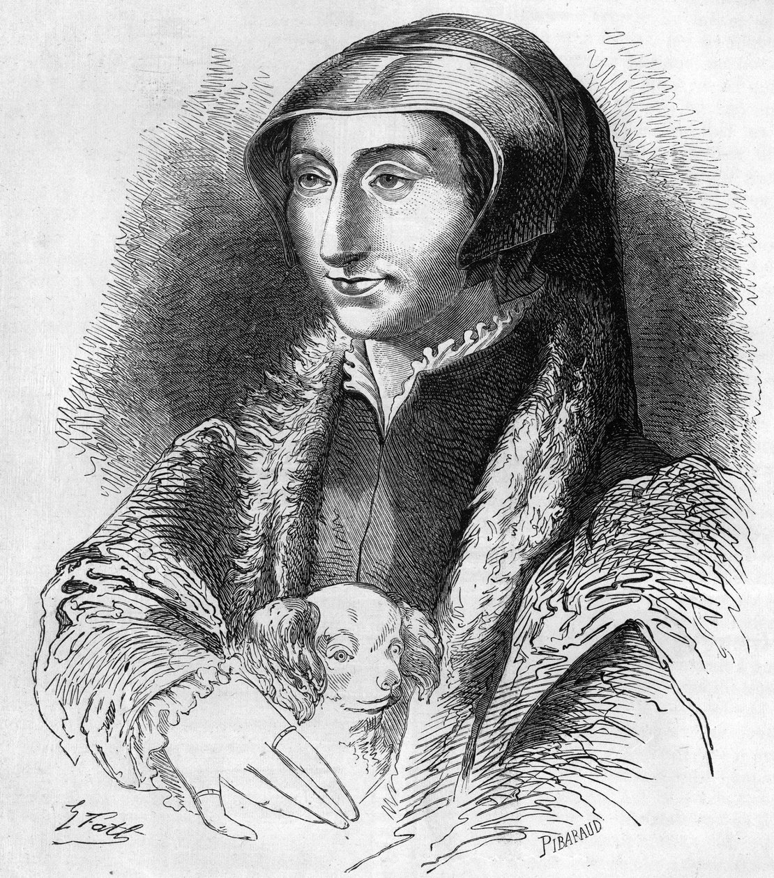 Portrait of Margaret of Navarre (1492-1549), Queen of Navarre and poetess, sister of Francois 1st (19th century engraving) by Unknown artist