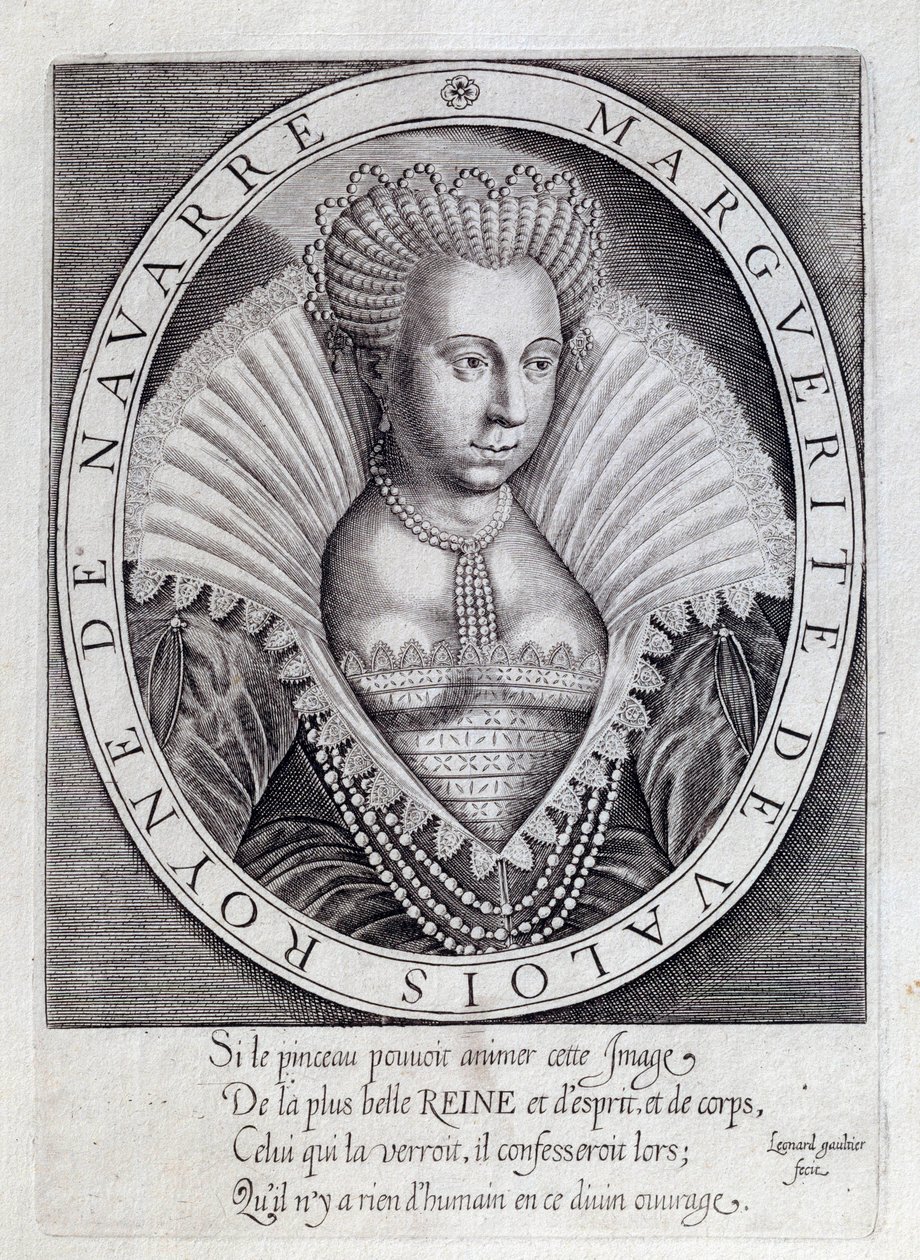 Portrait of Marguerite de Valois (Queen Margot). Engraving of the 16th Century. Pau, Musee Du Chateau by Unknown artist