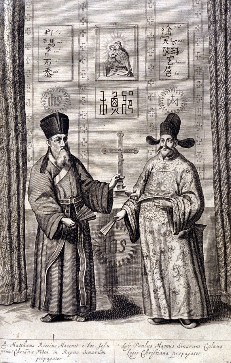 Portrait of Matteo Ricci, Italian Jesuit and Paul Ly, great propagator of Christian faith in China, engraving of 