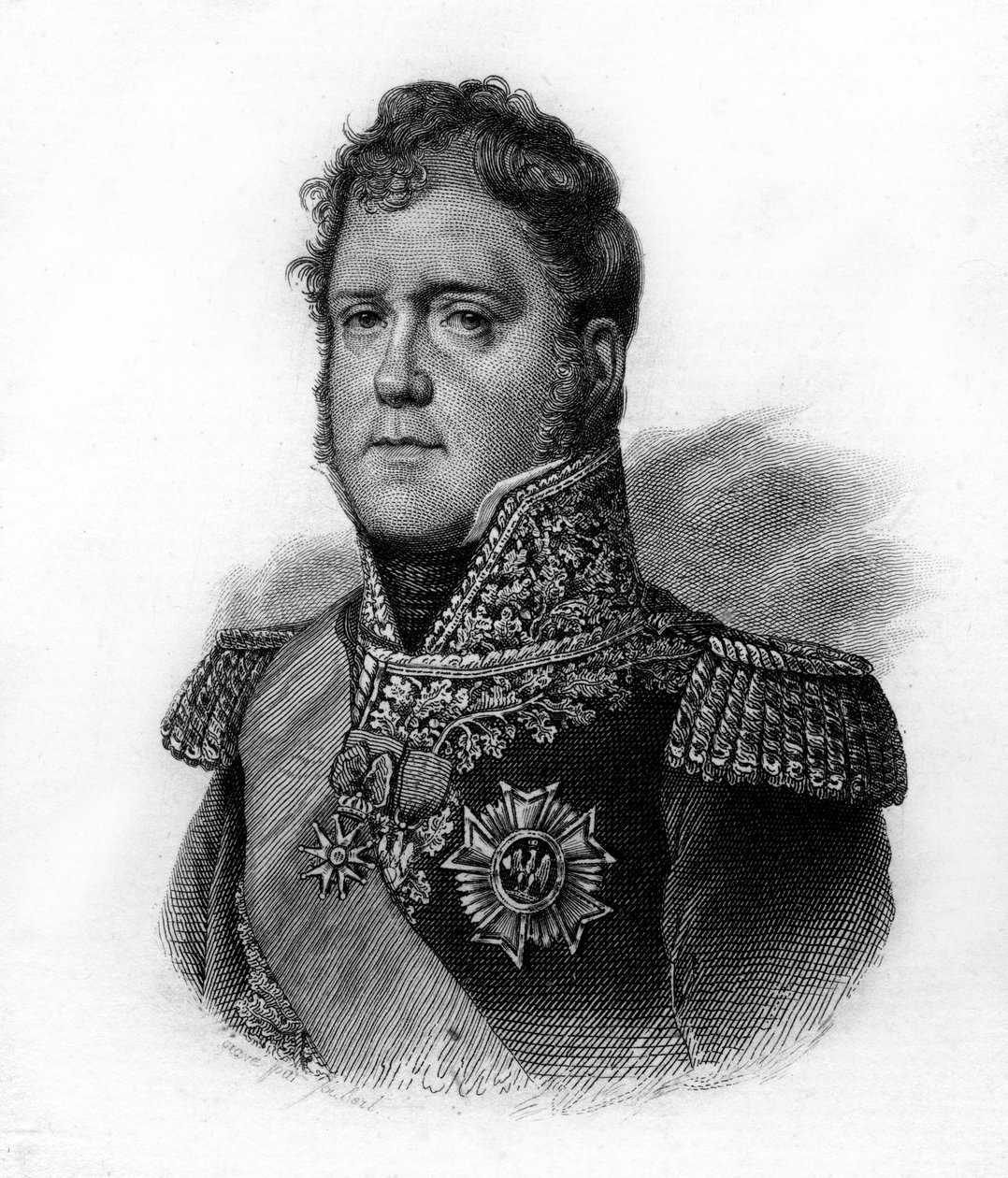 Portrait of Michel Ney (1769-1815), Duke of Elchingen, Prince of the Moskova, Marshal of France, engraving of the 19th century by Unknown artist