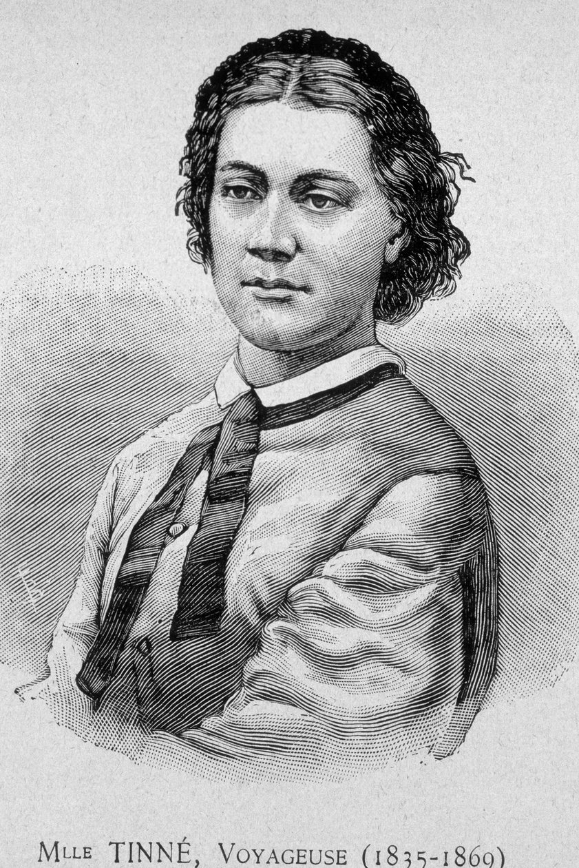 Portrait of Miss Tinné, Traveller (1835-1869) - engraving, 19th century by Unknown artist