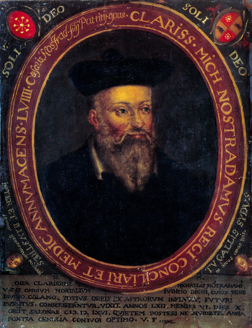Portrait of Nostradamus, Michel de Notre Dame (1503 - 1566) French astrologer and doctor. Copper engraving by Unknown artist