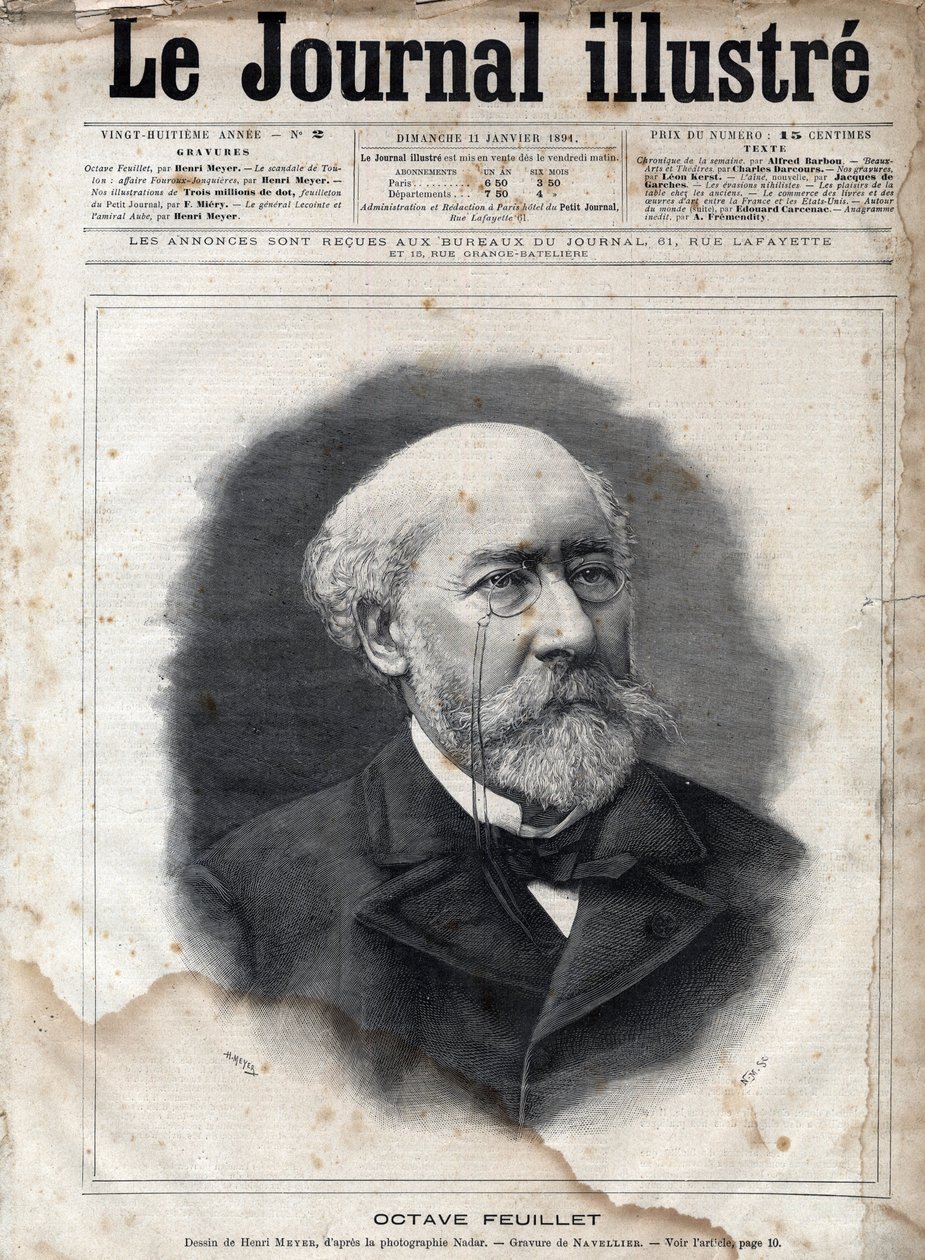 Portrait of Octave Feuillet (1821-1890), French Novelist, Playwright, and Academician (engraving in 