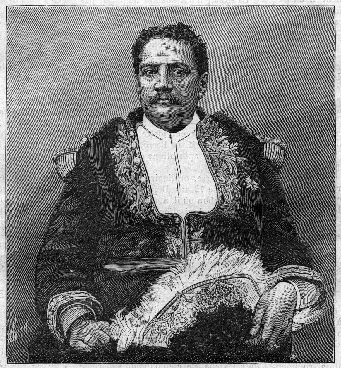 Portrait of Pomare V (1839 - 1891) the last monarch of Tahiti - engraving by Unknown artist