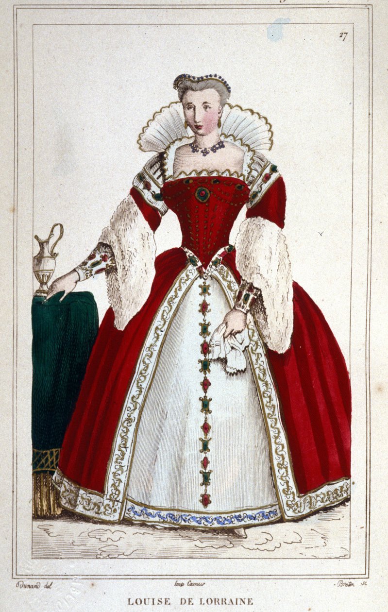Portrait of Queen Louise of Lorraine (1553 - 1601), wife of Henry III. Engraving of 1830 by Unknown artist