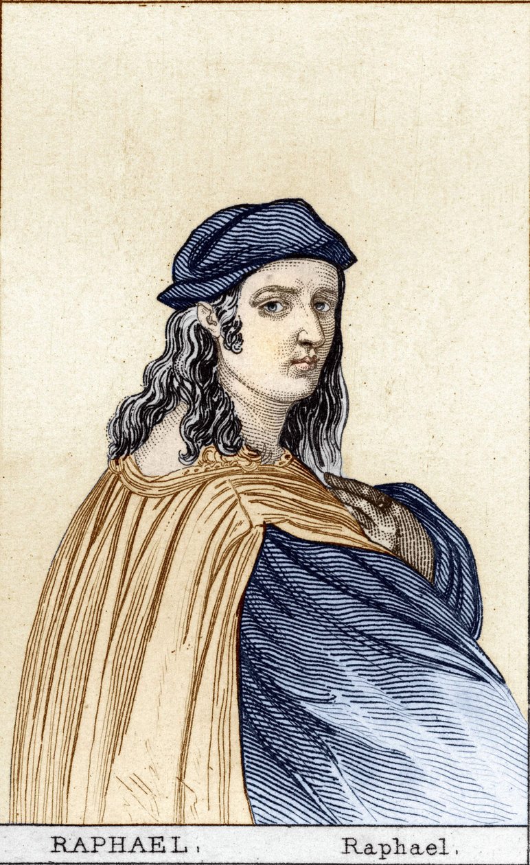 Portrait of Raphael (Raffaello Sanzio 1483 - 1520), Italian Painter. Engraving 19th Century by Unknown artist