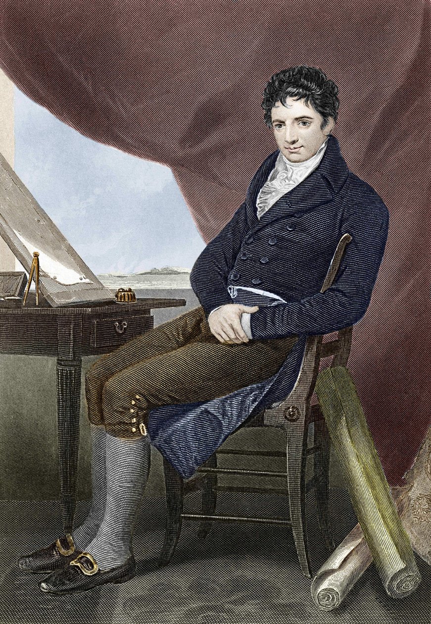 Portrait of Robert Fulton (1765 - 1815), American shipbuilding mechanic (Nautilus). Engraving of the 19th century by Unknown artist