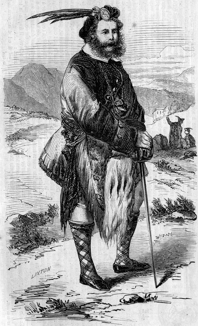 Portrait of Roualeyn George Gordon Cumming (1820-1866), Scottish traveler and lion hunter. Engraving by Linton in 