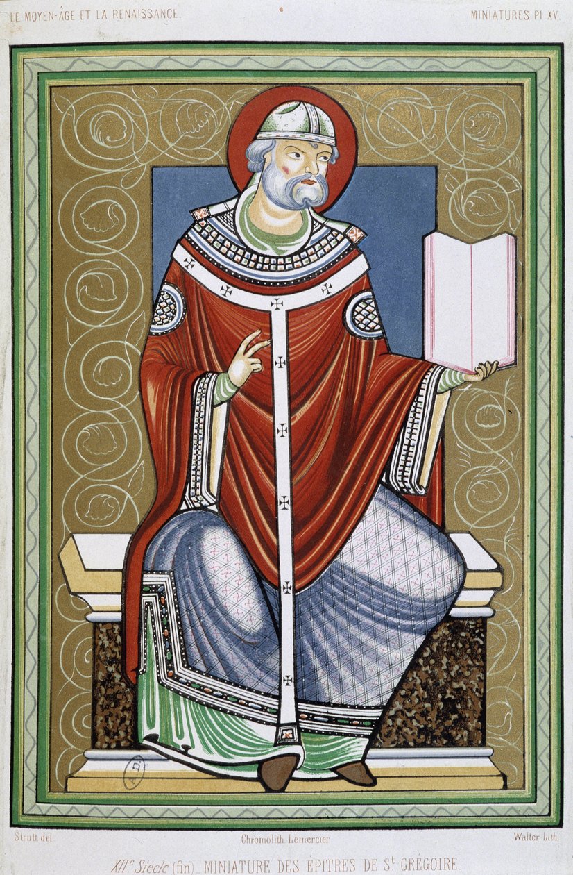 Portrait of Saint Gregory, chromo 19th from miniature of the Epistles of Saint Gregory by Unknown artist