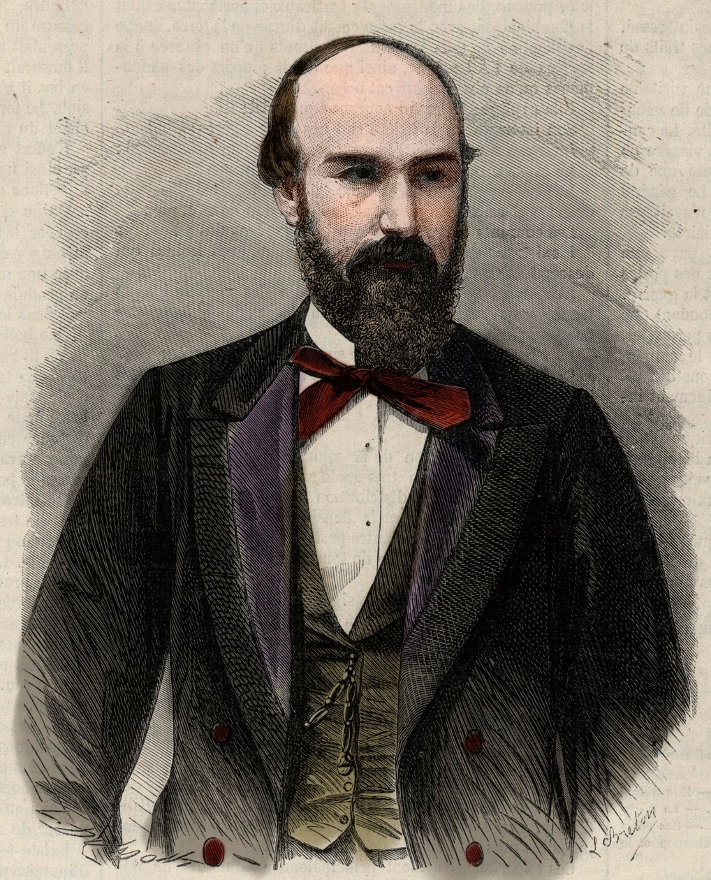 Portrait of Santos Gutierrez (1820-1872) politician and former president of the United States of Colombia. Engraving in 