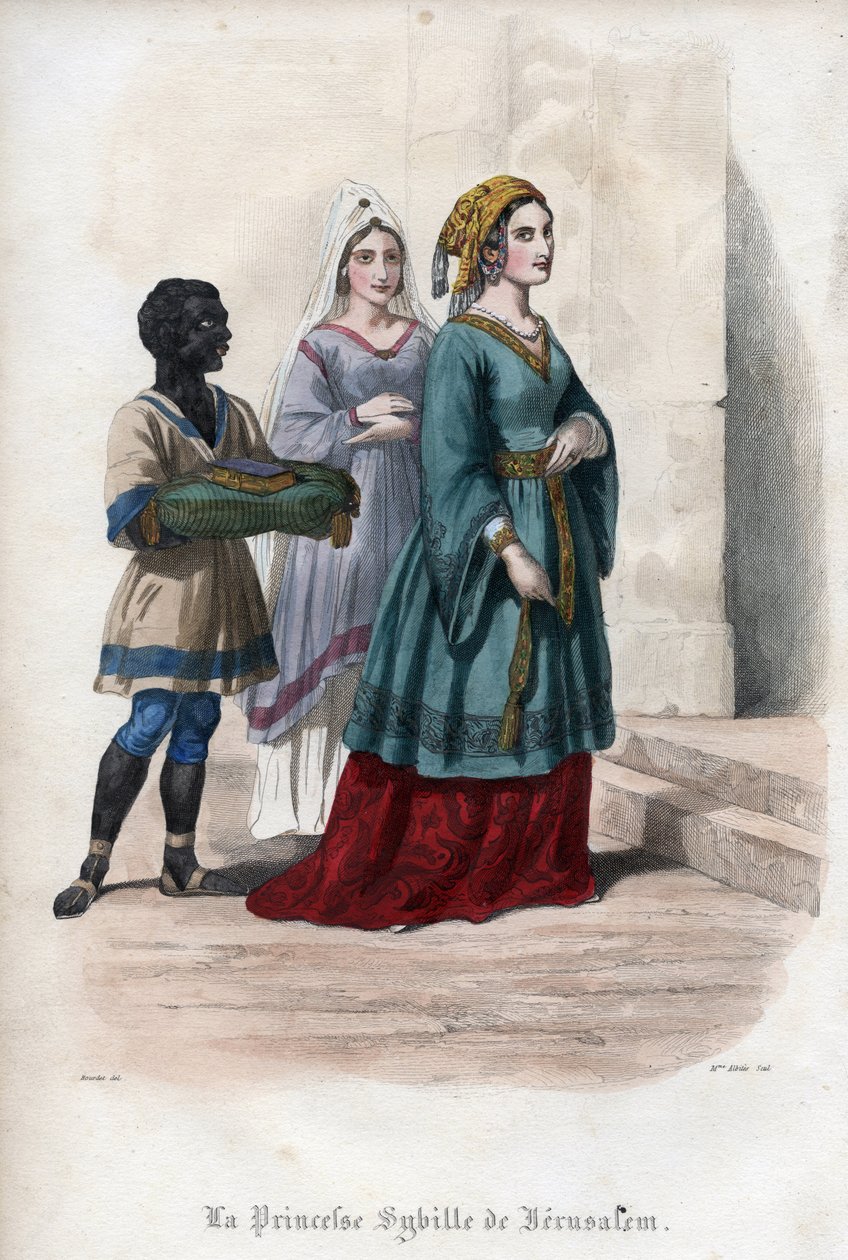 Portrait of Sibylla of Jerusalem (Jerusalem Sibylle) (c. 1160-1190), Princess then Queen of Jerusalem. Engraving from 1842 in 