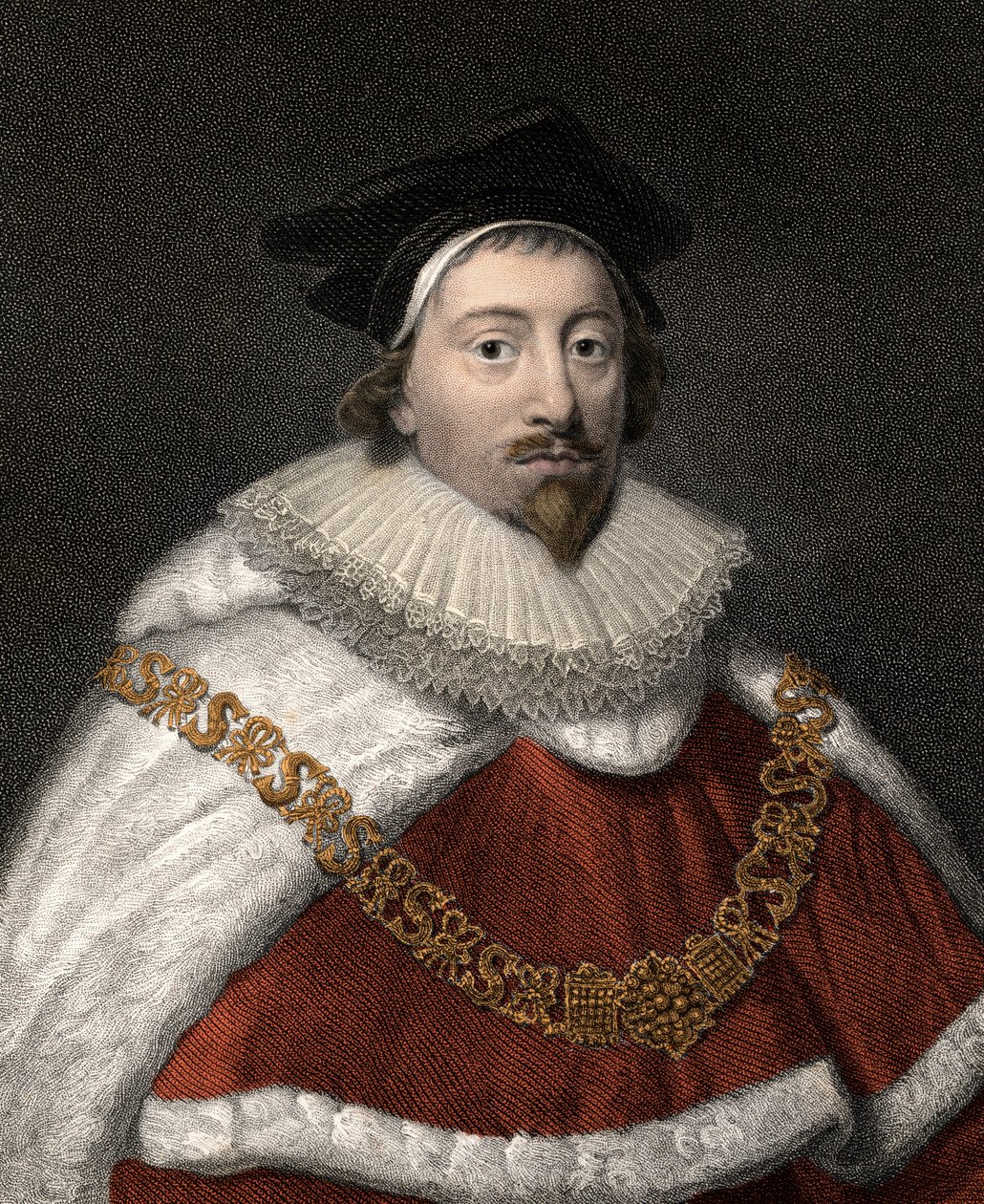 Portrait of Sir Edward Coke, English Jurisconsult - Colour engraving of the 19th century by Unknown artist