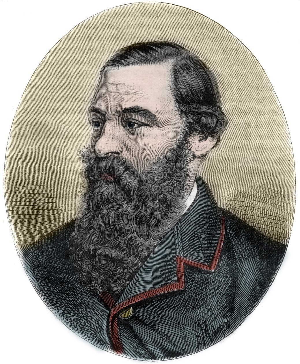 Portrait of Sir Samuel Baker (1821-1893) - engraving from 