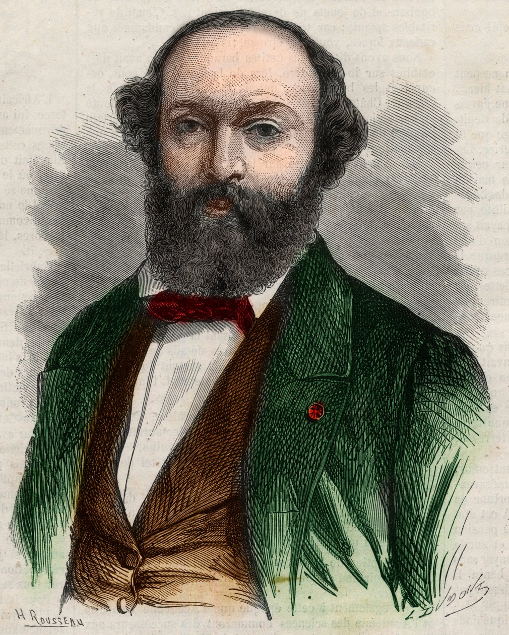Portrait of Theodore Rousseau, French painter. Engraving in 