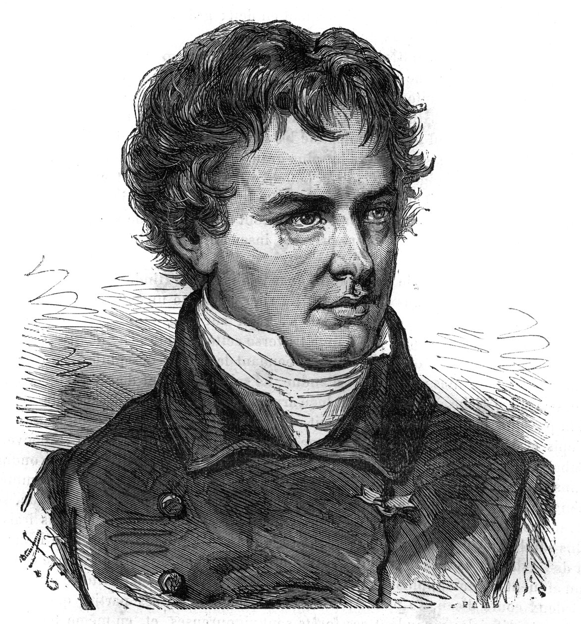 Portrait of Victor Jacquemont (1801 - 1832), French botanist and traveler - Engraving in 