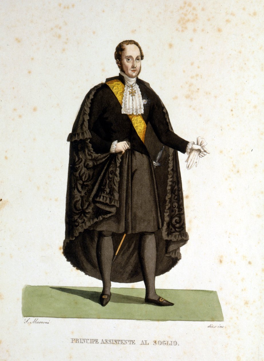 Portrait of an assistant prince of the Holy See who served during ceremonies and visits. 19th century engraving. by Unknown artist