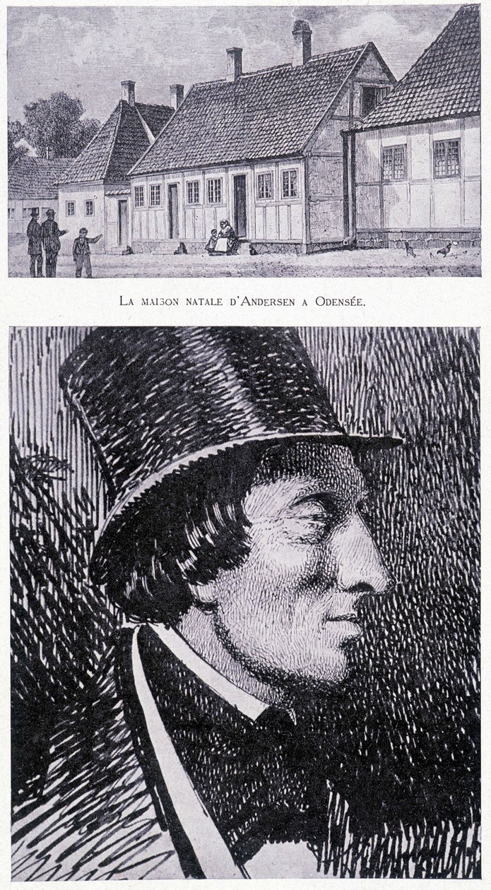 Portrait of the Danish writer Hans Andersen (1805 - 1875) and his house in Odense, Denmark, circa 1832 by Unknown artist