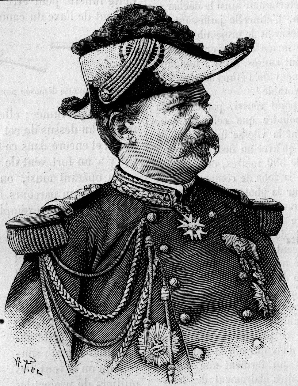 Portrait of the French general Francois Perrier (1833-1888). Engraving in 