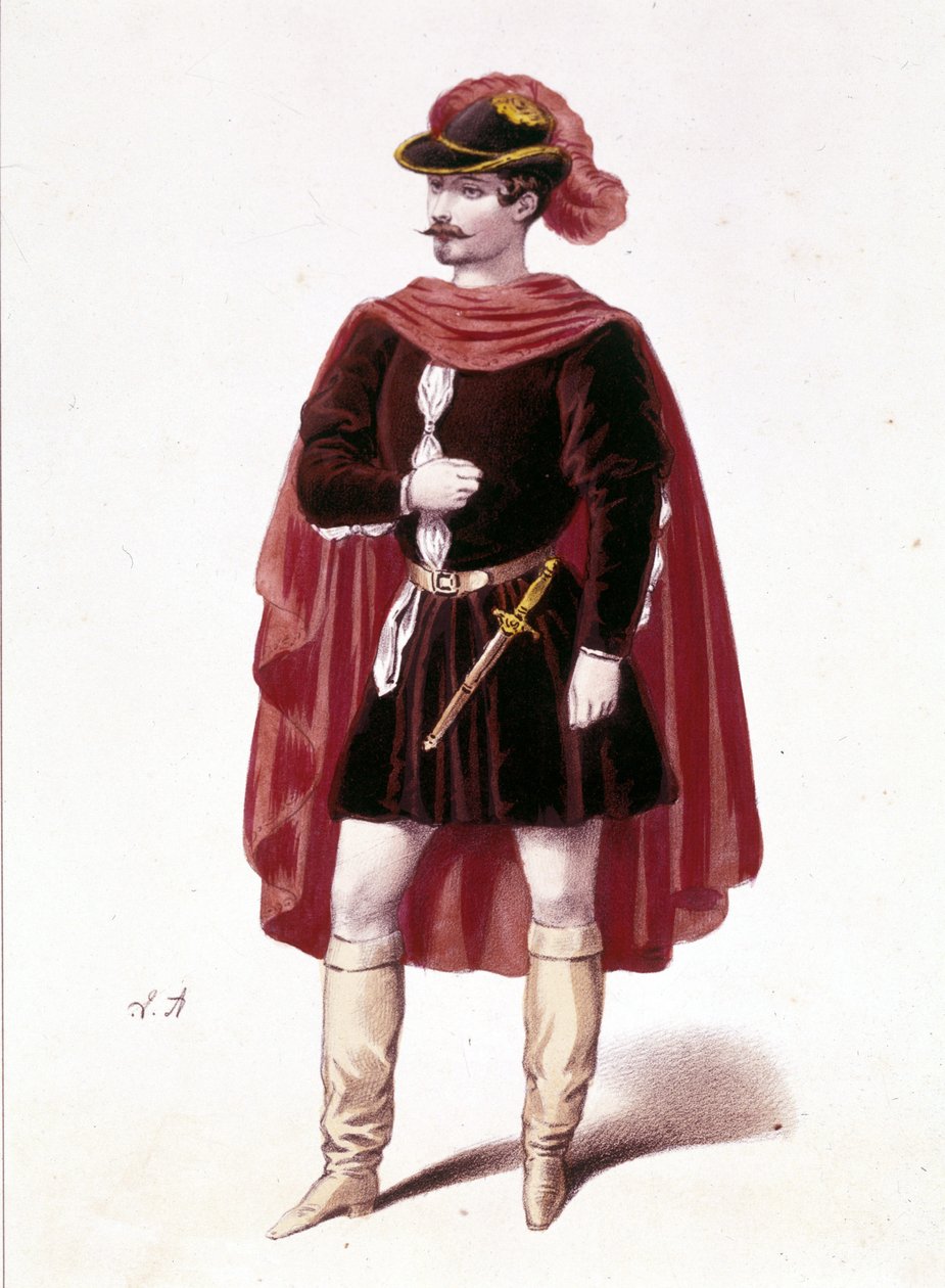 Portrait of the French tenor Louis Gueymard (1822 - 1880) in the role of Henri in the first act of 