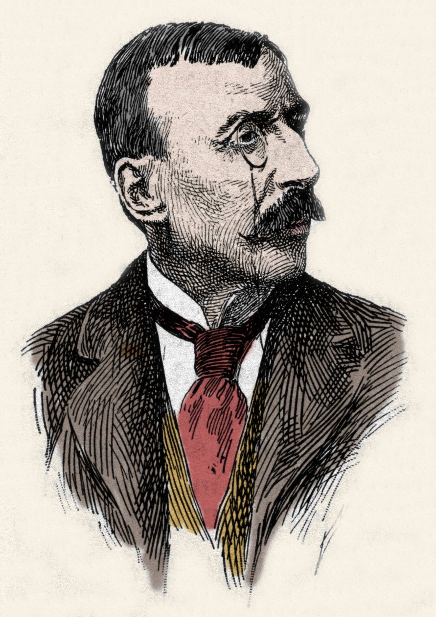 Portrait of the Portuguese writer and diplomat Jose Maria de Eeca de Queiros (1845-1900). Engraving of the 19th century by Unknown artist