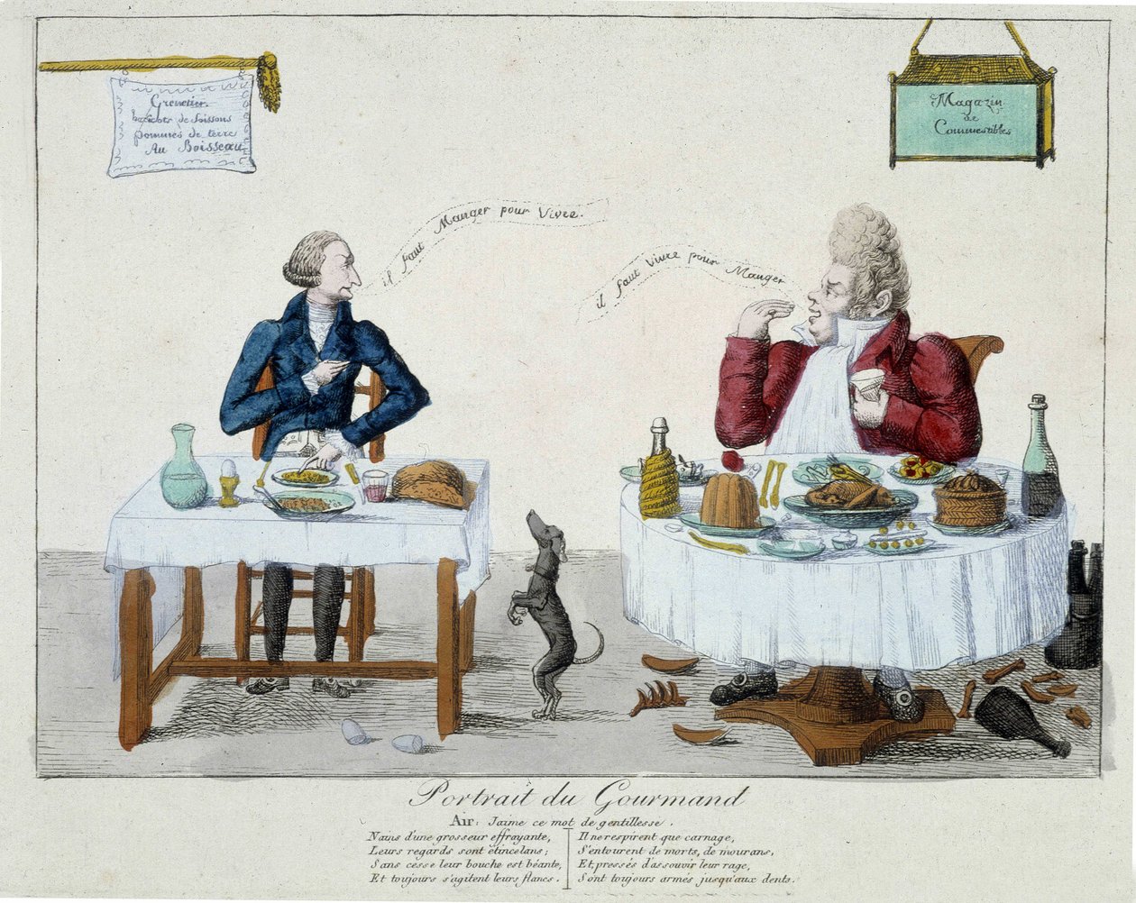 Portrait of the gourmand: you must eat to live, you must live to eat - engraving by Unknown artist