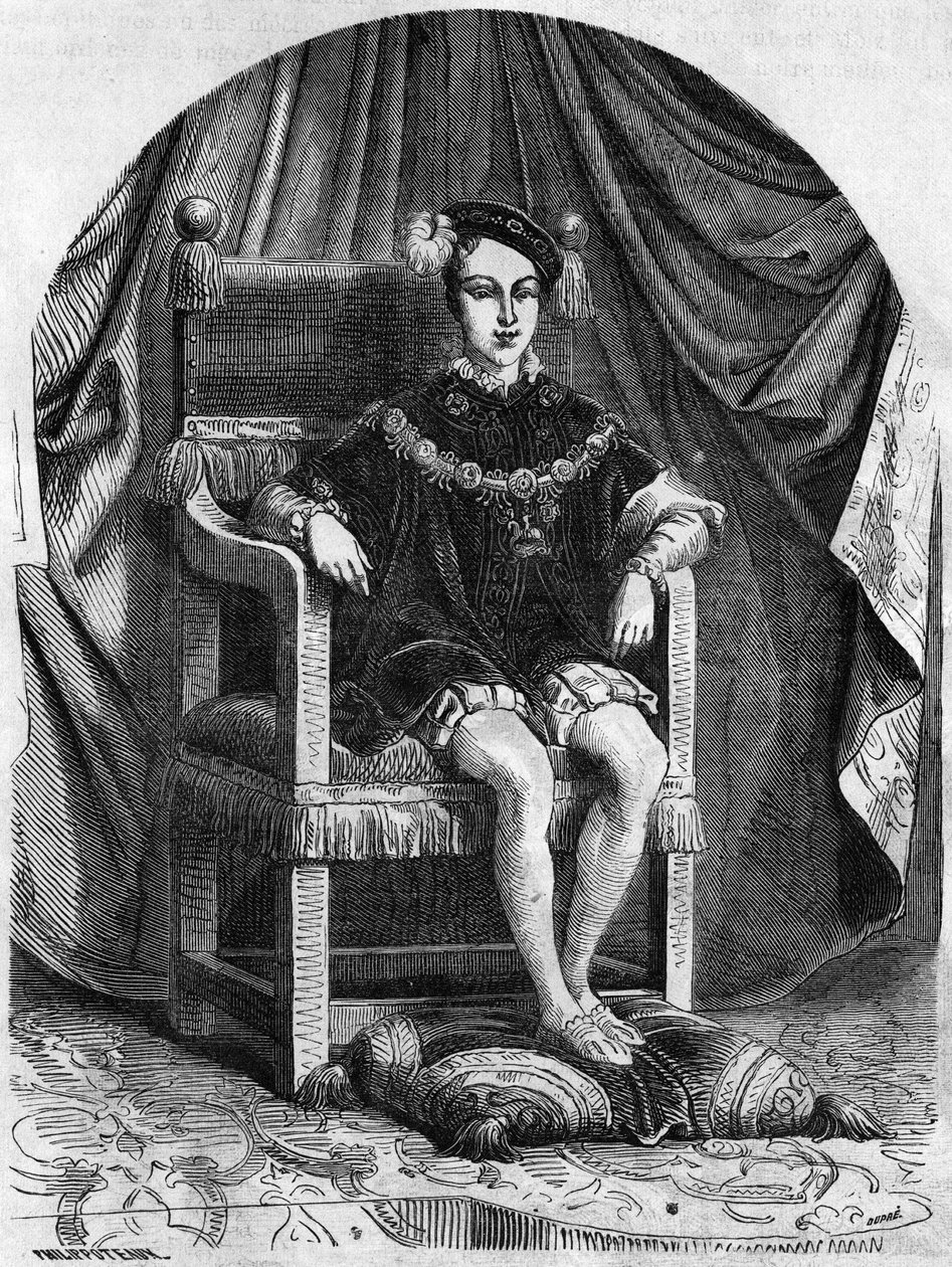 Portrait of the young King Edward VI of England and Ireland (1537-1553), engraving of the 19th century by Unknown artist