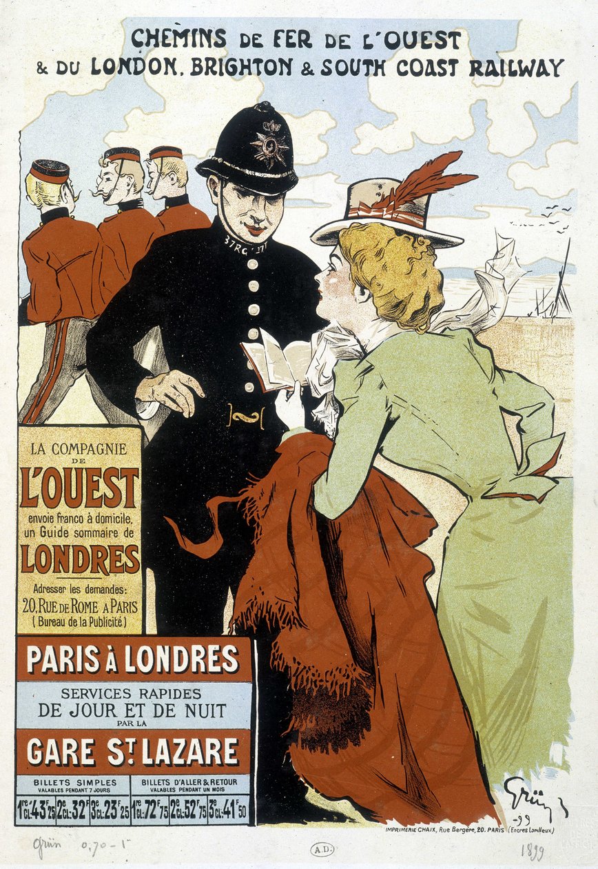 Poster of the Western Railway and Paris-London Railway, by Grun by Unknown artist