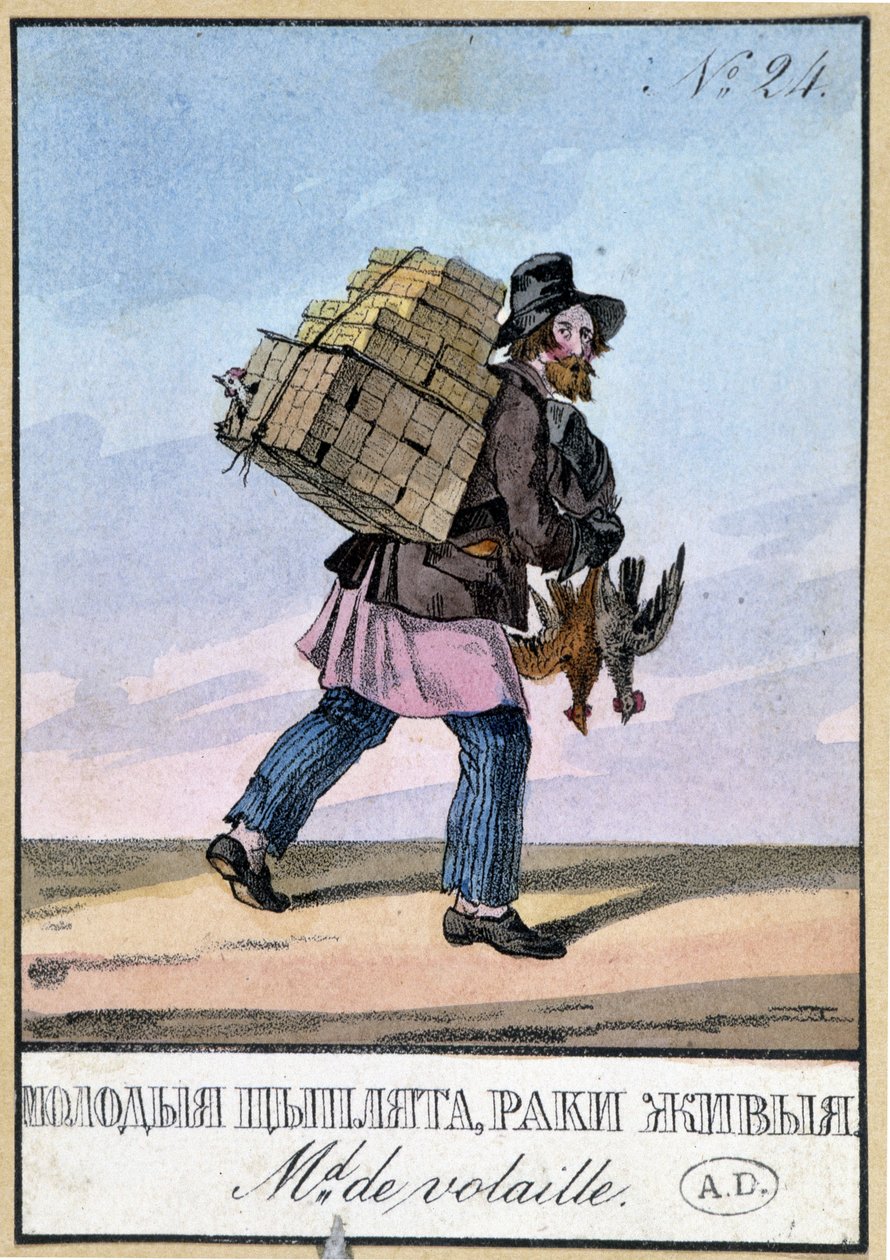 Poultry dealer - Engraving of the 19th century by Unknown artist