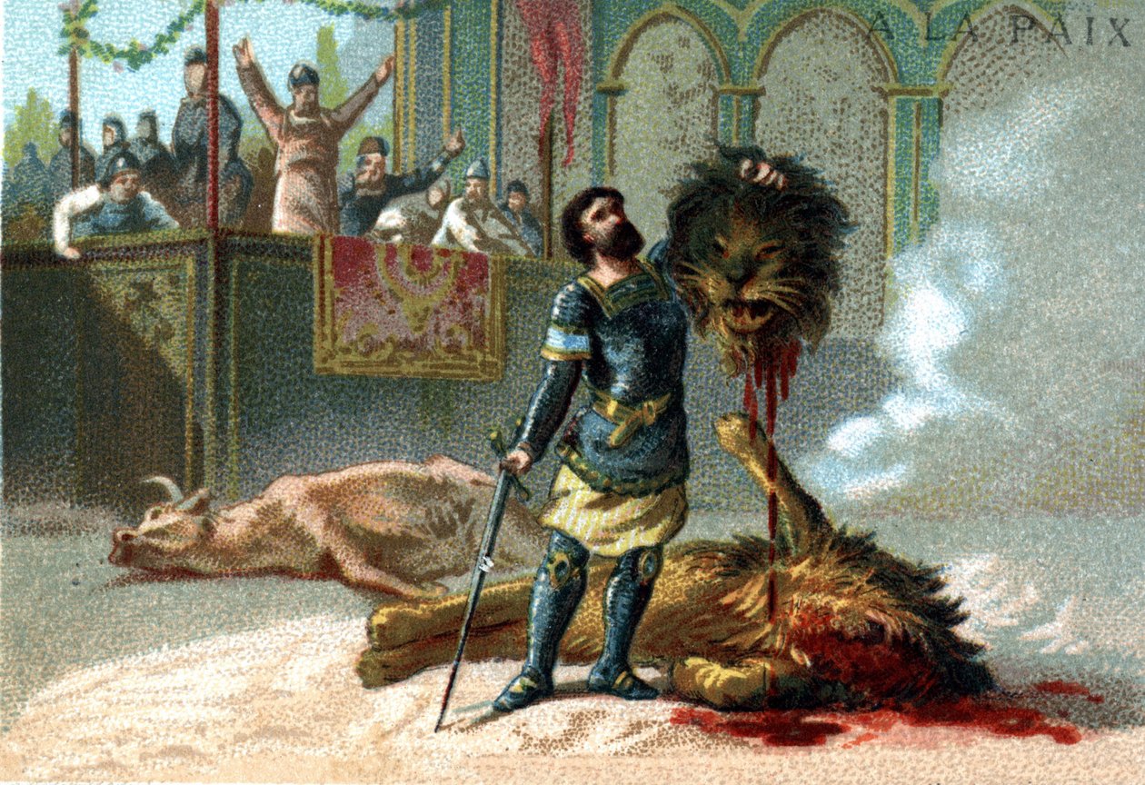 Pepin the Short (715-768), King of the Franks, Fights a Lion and a Bull During the Feasts Given to Celebrate His Coronation in 751 by Unknown artist