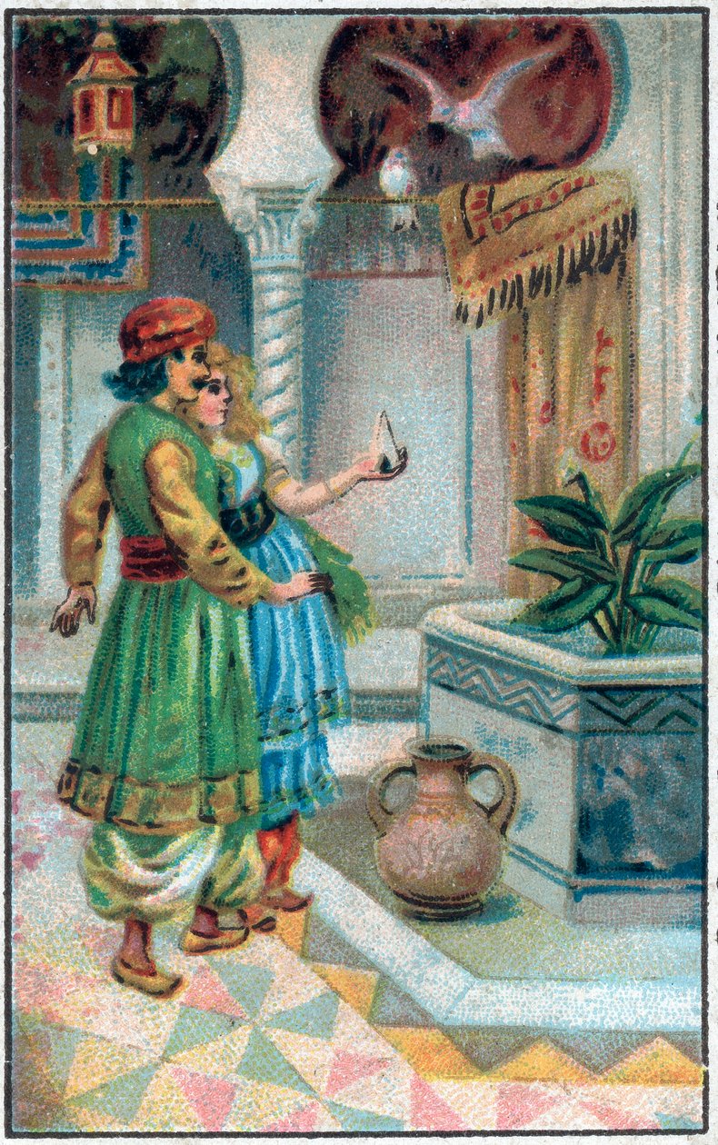 Prince Ahmed with the fairy. History of Prince Ahmed and the fairy Paris-Banou. Tale of 1001 nights. Chromolithography of the late 19th century. by Unknown artist