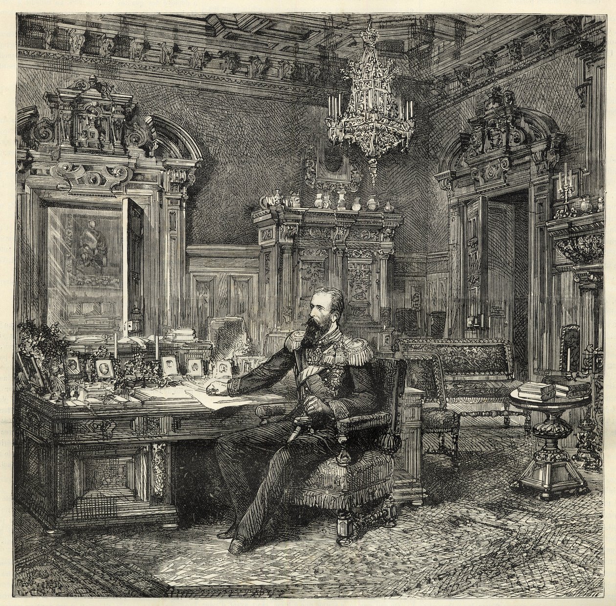 Prince Alexander of Bulgaria (1857-1893), in his study - Alexander of Battenberg - Portrait of Alexander I of Bulgaria or Alexander of Battenberg (1857-1893) in his work cabinet - 1886 by Unknown artist
