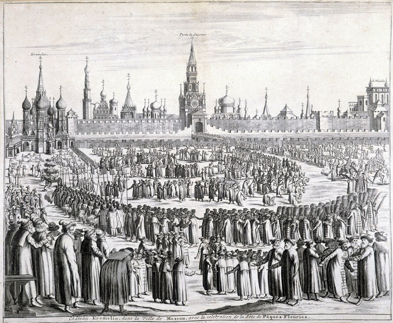 Procession of Easter Flowers in front of the Holy Savior Gate and the Kremlin in Moscow by Unknown artist