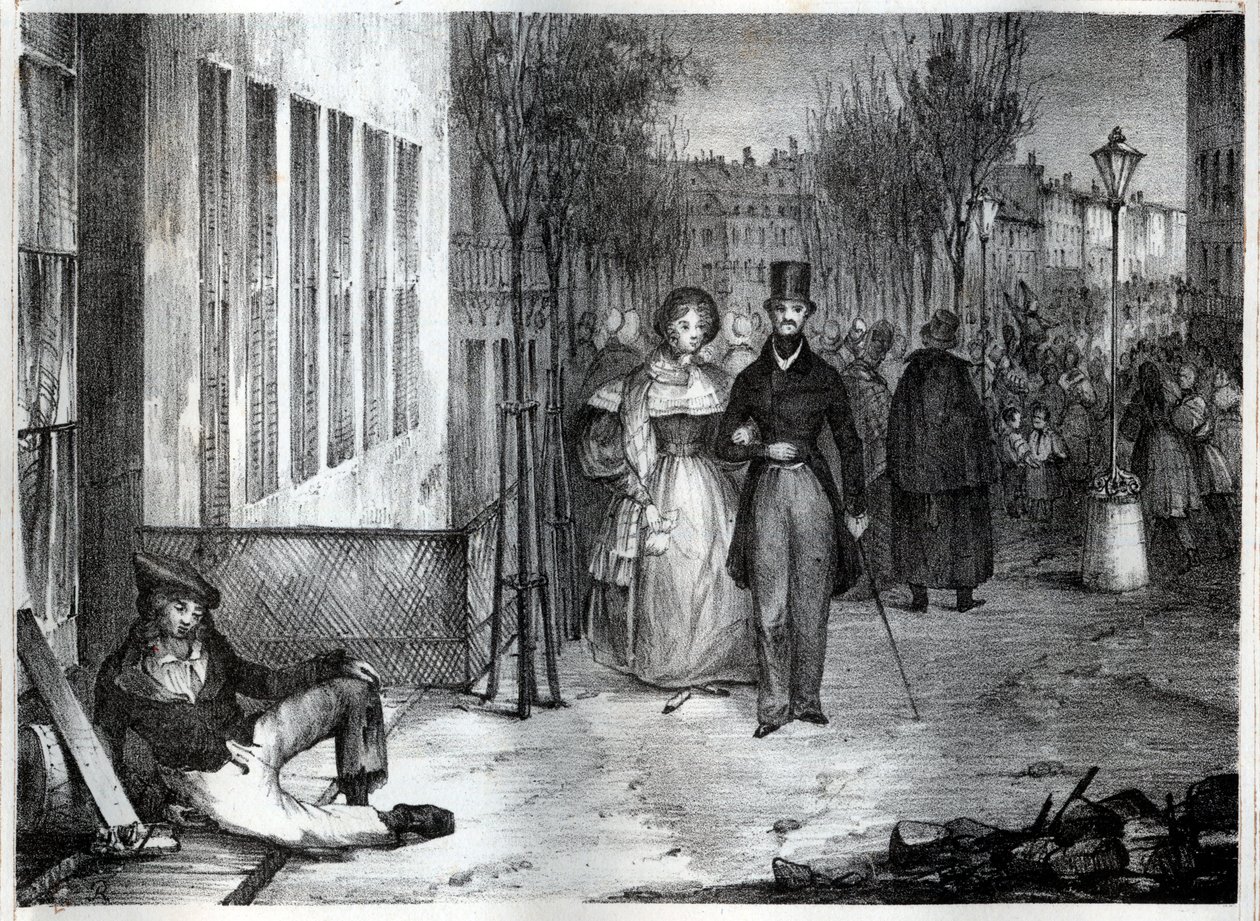 Promenade on the boulevards in Paris in the 19th century - Engraving by Unknown artist