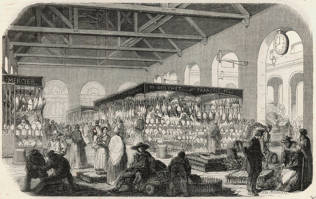 Quai des Augustins: Marche de la Vallee - Engraving in Tableau-de-Paris by Edmond Texier by Unknown artist
