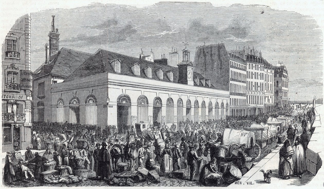 Quai des Augustins: Marche de la Vallee - Engraving in 
